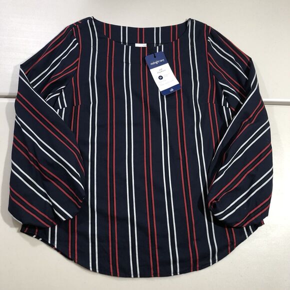 Cabi #5516 NWT Women's Flag Blouse Sz M Navy Red White Stripes 3/4 Sleeves - Picture 2 of 10